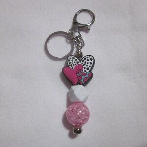 Pink Triple Heart Keychain.